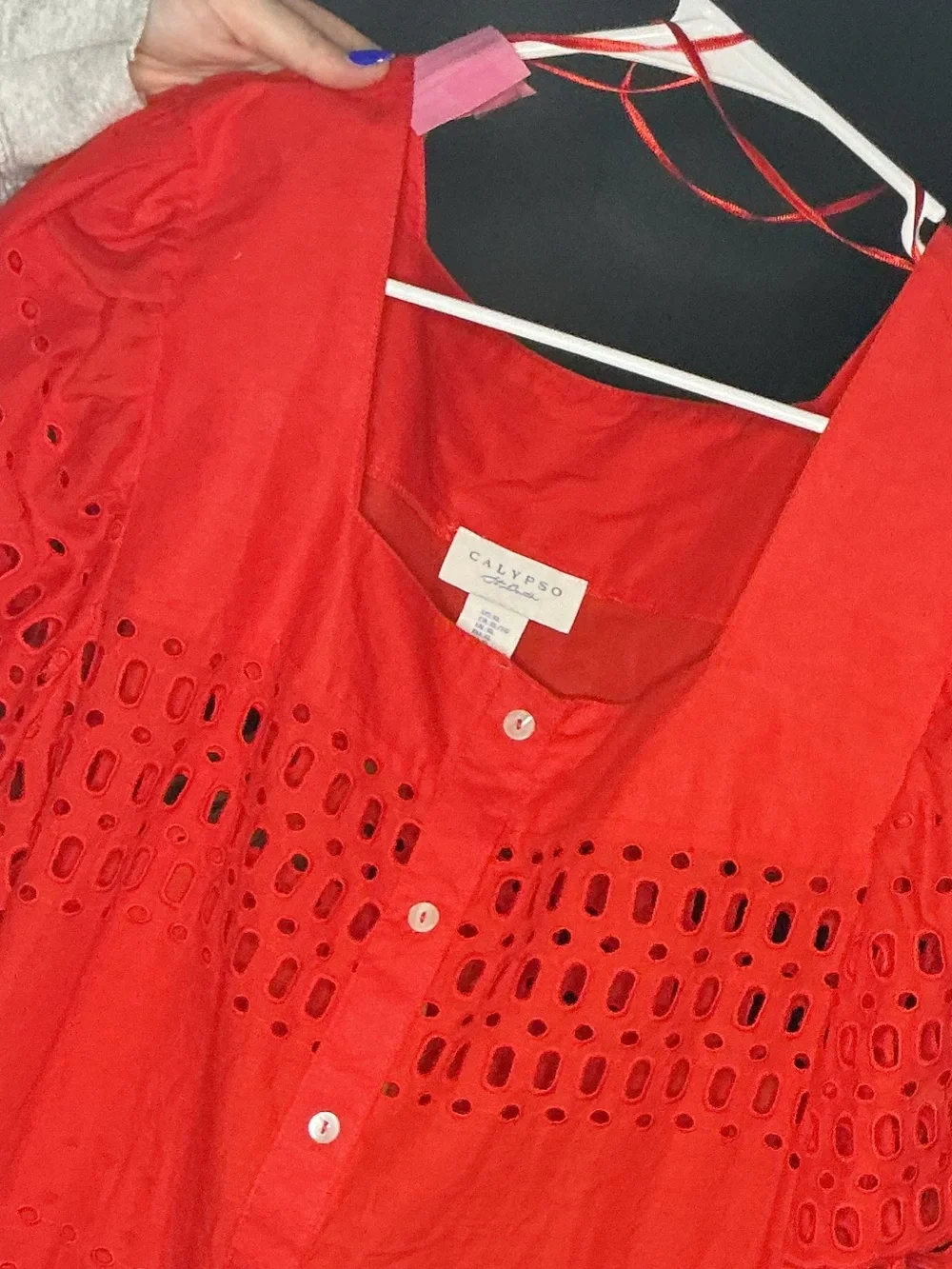 Calypso St. Barth Red Eyelet Button-Front Top - Picture 2 of 2